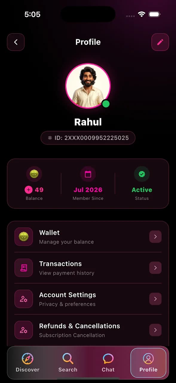 Bonding app screen